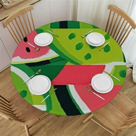 Abstract Summer Watermelon Round Fitted Tablecloth Elastic Edge Waterproof Oil Proof Table Cover