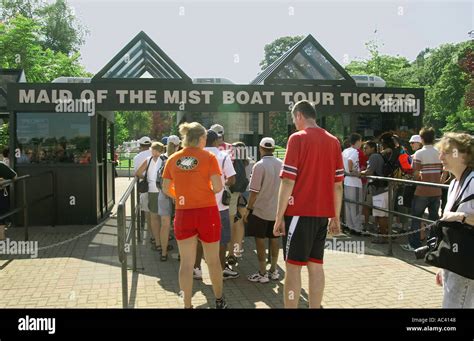 Tourists buying tickets for Maid of the MIst Niagara Falls Canada Stock ...