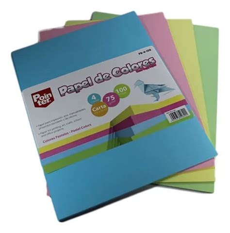 Resma Papel Carta 100 Hojas 4 Colores Pastel 75 Gr Pointer Cuotas Sin