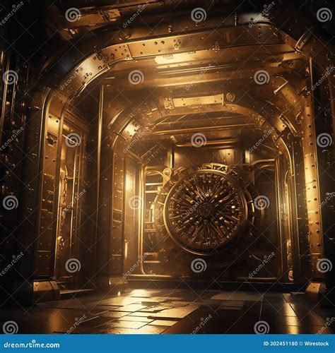 AI Generated Illustration of a Large Underground Golden Vault Stock