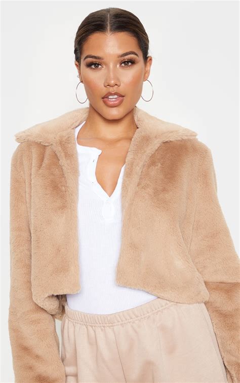 Stone Cropped Faux Fur Coat Coats And Jackets Prettylittlething