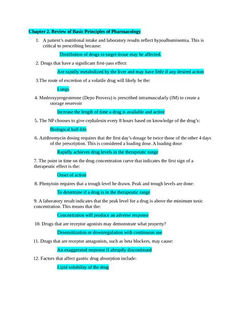 Nr Midterm Study Guide Advanced Pharmacology