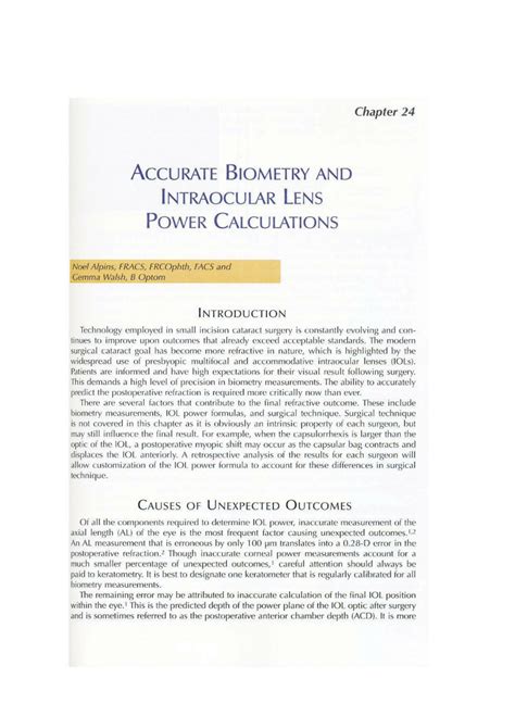 PDF Accurate Biometry And Intraocular Lens Power Calculations