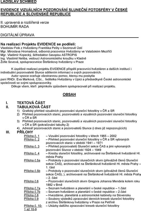 EVIDENCE VIZUÁLNÍCH POZOROVÁNÍ SLUNEČNÍ FOTOSFÉRY V ČESKÉ A SLOVENSKÉ