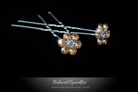 Stella Champagne Peach Flower Hair Stick Pin Rhinestone Beloved