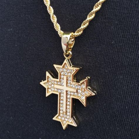 50 Cent Gold Cross Pendant In 2020 Gold Cross Pendant Cross Pendant