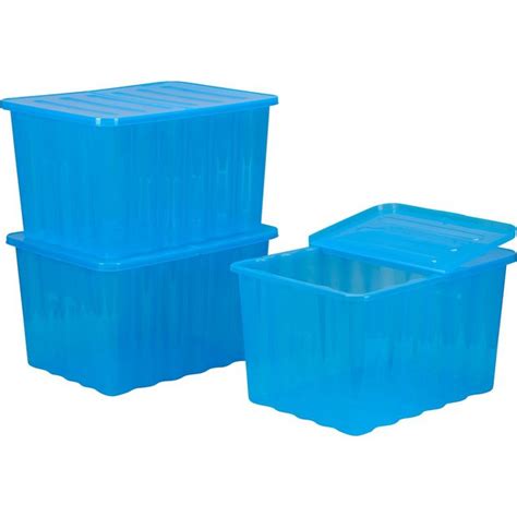 Buy Home Set Of 3 X 28 Litre Crocodile Lid Storage Boxes Blue At