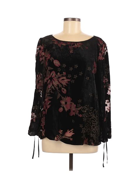 Dalia 100 Nylon Floral Black Long Sleeve Blouse Size M 81 Off Thredup