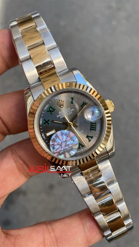 Rolex Bayan Datejust Mm Wimbledon Oyster Bayan Kol Saati Two Tone Rba