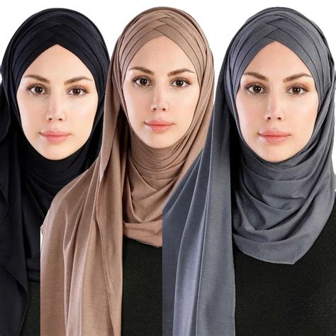 New Design In Stock Muslim Women Front Cross Head Shawl Scarf Premium Stretch Cotton Cross