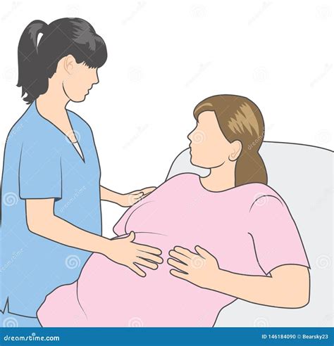 Obgyn Check Up With Pregnant Woman Hospital Bed Stock Vector