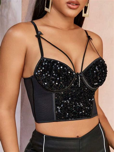 Apperloth A Top Cors De Tirantes Crop Bustier Con Lentejuela En