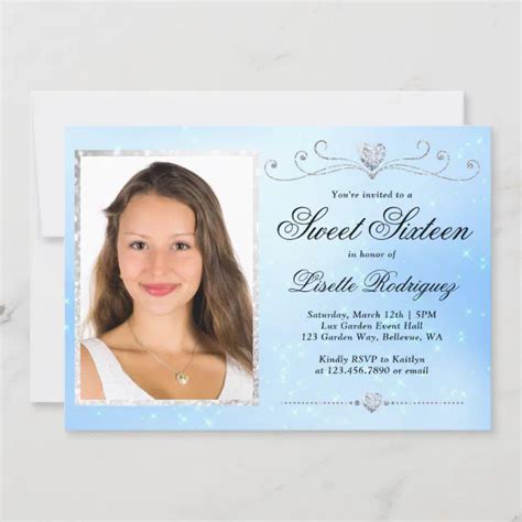 Light Blue And Silver Sweet 16 Sixteen Birthday Invitation Zazzle