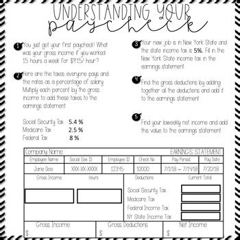 #TEACHERGRAM Understanding Your Paycheck Worksheet by Math and Glitter