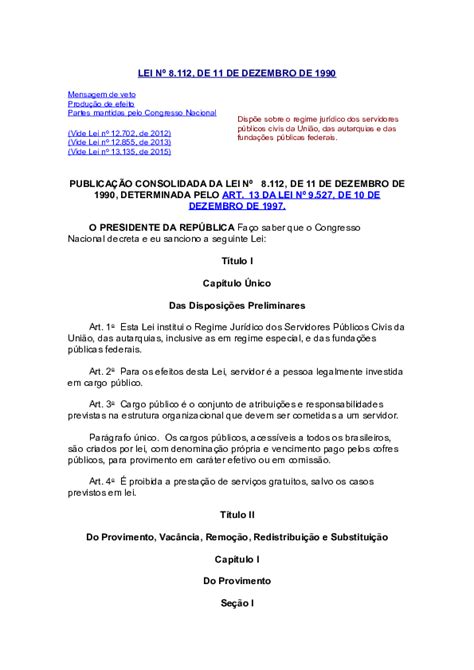 Doc Regime Juridico Unico 1 Lei 8 1121990 E Alteracoes Direitos E