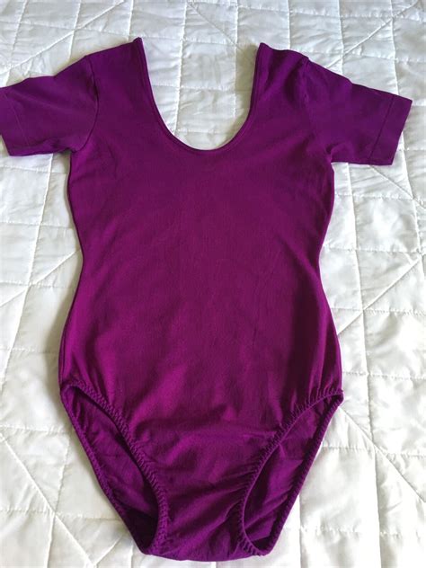 Leotard 1980s Womans Bodysuit Scoop Neck Purple … Gem