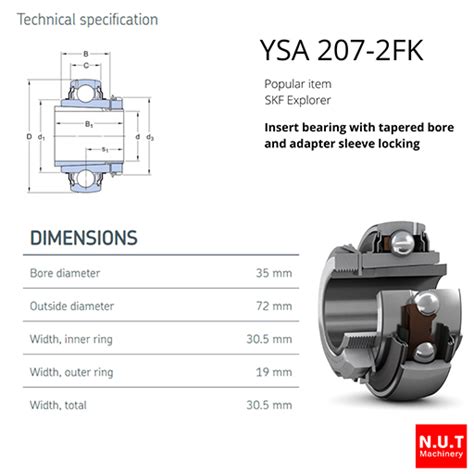 SKF YSA 207 2FK ไสตลบลกปนตกตารเตเปอร เพลา 35 มล ใสสลฟลด