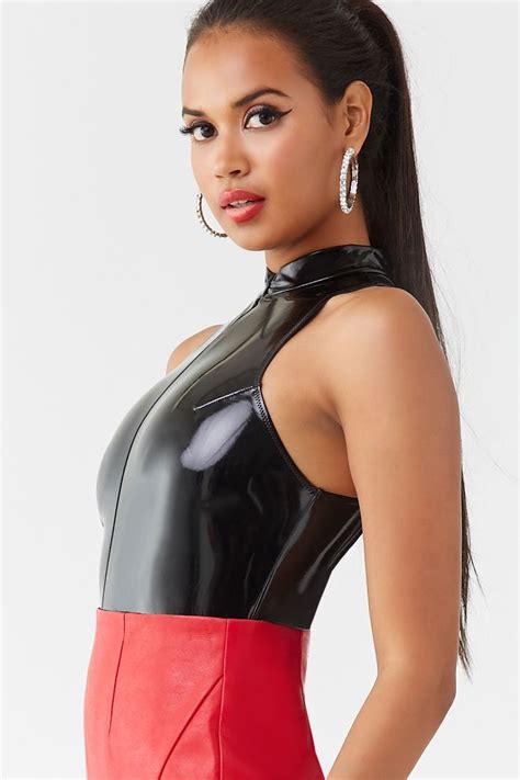 Faux Patent Leather Bodysuit Forever 21 Leather Bodysuit