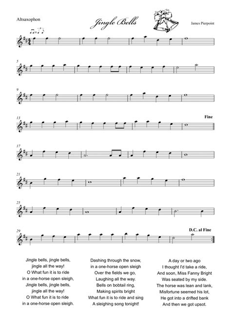 Jingle Bells Alto Sax Alto Saxophone Digital Sheet Music Sheet