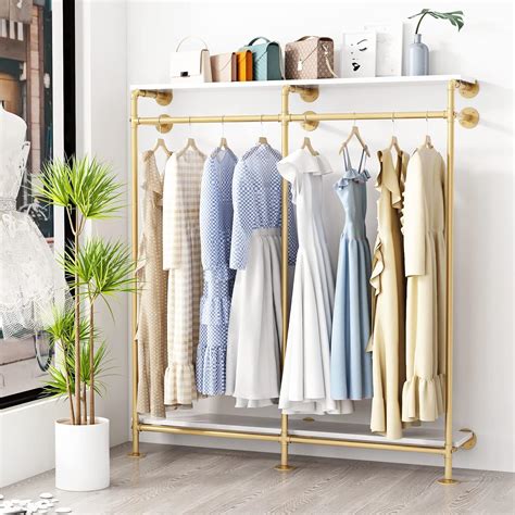 Amazon IronJiaZu Gold Pipe Clothes Rack With 2 Shelves Heavy Duty