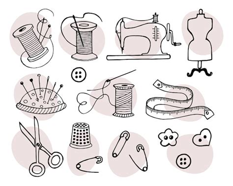 Premium Vector Sewing Icons Set Spools Of Threads Sewing Machine Scissors Needles Hand