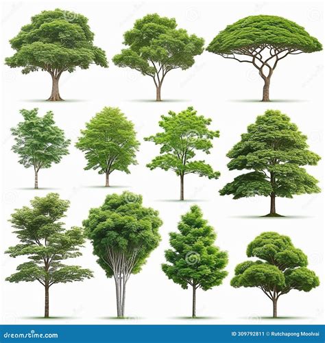 Set Of Trees Isolated On White Background Suitable For Use In