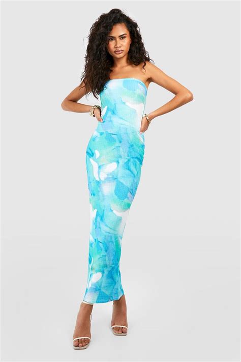 Bandeau Abstract Maxi Dress Boohoo Usa