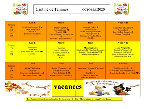 Cantine scolaire menu de janvier 2020 Tamniès site officiel