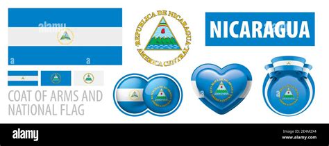 Vector set of the coat of arms and national flag of Nicaragua Stock ...