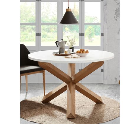 Table À Manger Ronde Coloris Blanc Naturel En Bois Laqué Et Pieds En