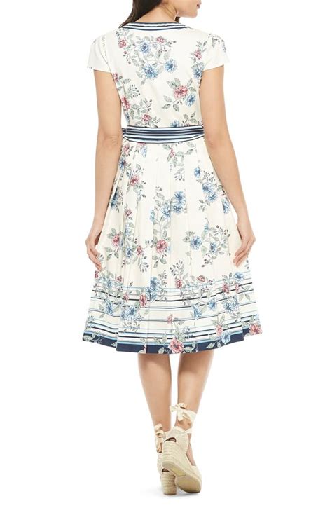 Gal Meets Glam Collection Teresa Floral Stripe Cotton Wrap Dress