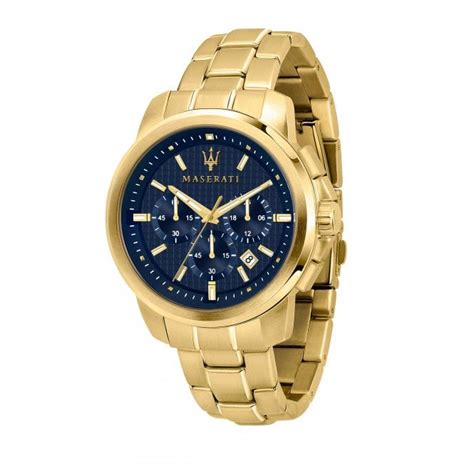 Maserati Men's Successo 44mmm Chronograph Blue Dial Yellow Gold Tone ...