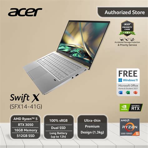 ACER Swift X SFX14 41G Ryzen 5 5600U 16GB 512GB RTX3050 14 FHD IPS