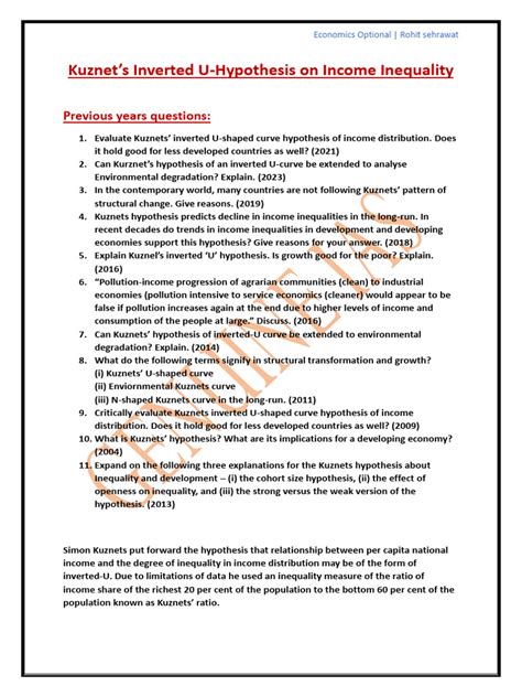 Kuznets Inverted U Hypothesis Explained Pdf Economic Inequality