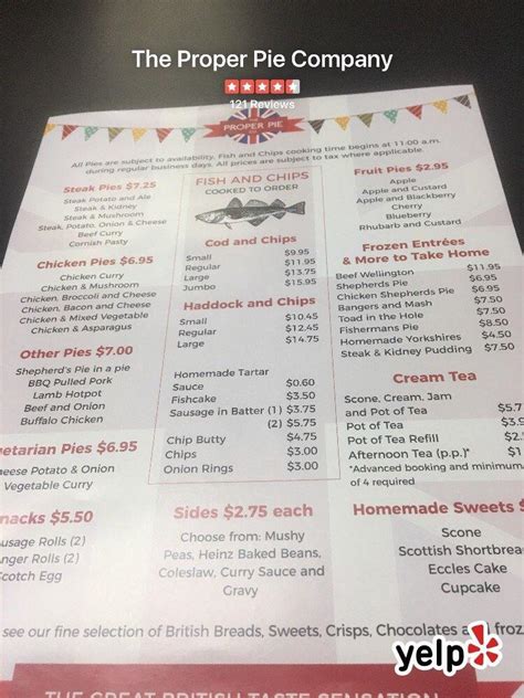 Menu at The Proper Pie Company restaurant, Haines City