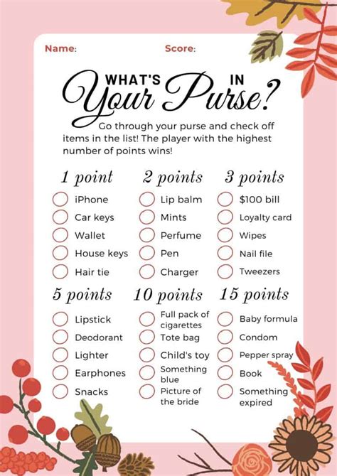 What S In Your Purse Bridal Shower Game 3 Free PDFs