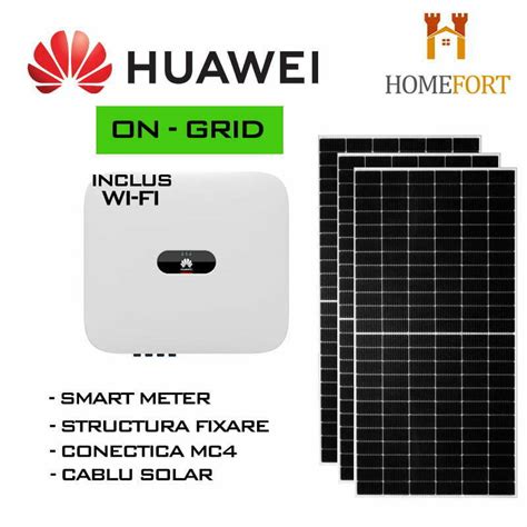 Kit Fotovoltaic Hibrid 3kW Huawei Monofazic On Grid Cazan Peleti