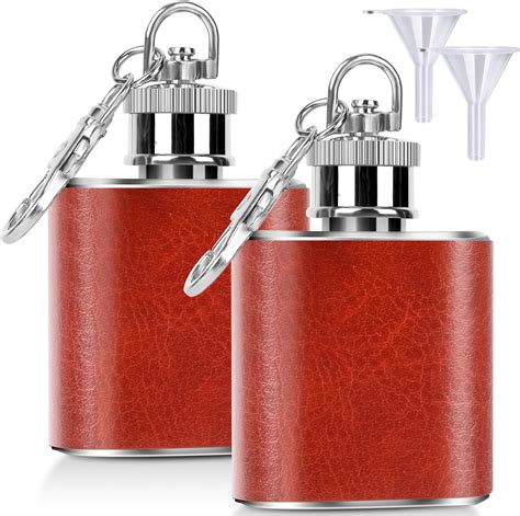 2 Pack Leather Hip Flasks With Funnel 1 Oz Mini Brown Hip