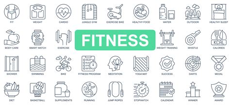 Fitness Concept Simple Line Icons Set Bundle Of Fit Weight Cardio