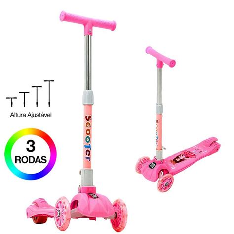 Brinquedo Patinete Infantil De Meninas Rodas Rosa Maciel Eletro