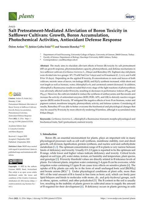 PDF Salt Pretreatment Mediated Alleviation Of Boron Toxicity In