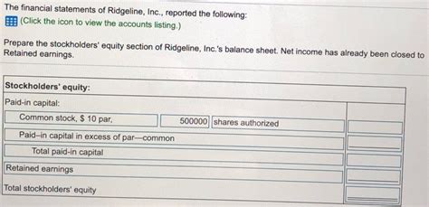 Solved The Financial Statements Of Ridgeline Inc Reported Chegg