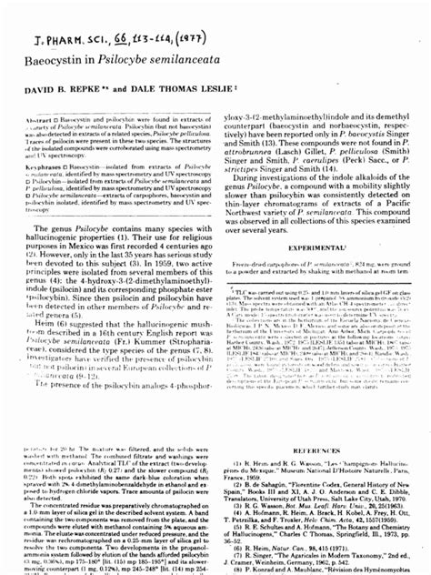 Baeocystin In Psilocybe Semilanceata It3 L 4 L Pdf Laboratory