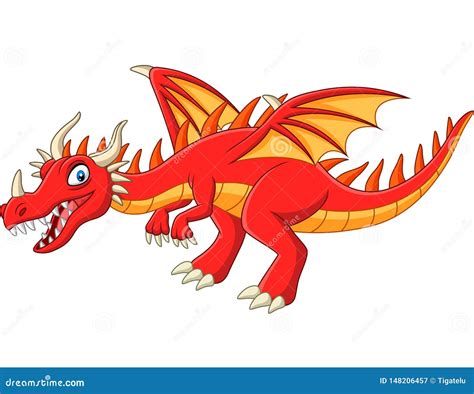 Cartoon Red Dragon On White Background Stock Vector Illustration Of