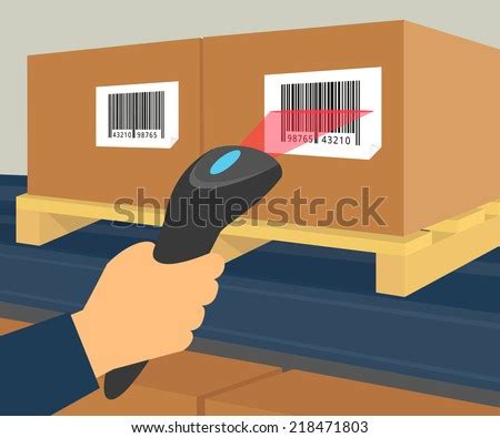 Operator Hand Holds Scanner Doing Scan Of A Box With Barcode At