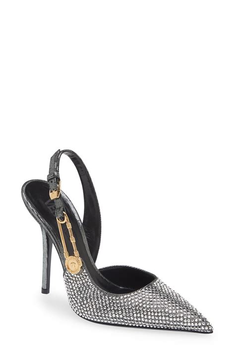 Versace Safety Pin Crystal Slingback Pump In White Lyst