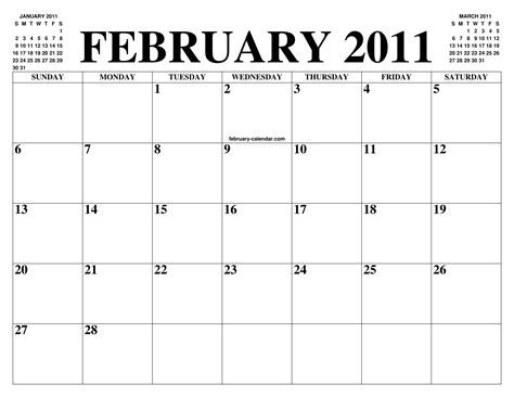 FEBRUARY 2011 CALENDAR OF THE MONTH: FREE PRINTABLE FEBRUARY CALENDAR ...