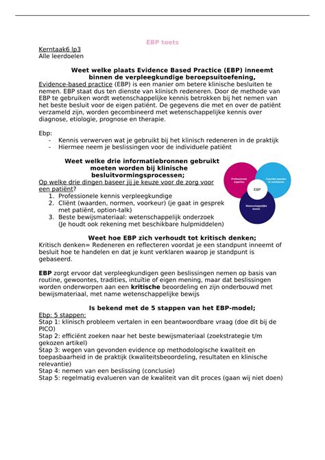 Samenvatting EBP Leerjaar 1 Alle Leerdoelen Uitgewerkt Evidence Based