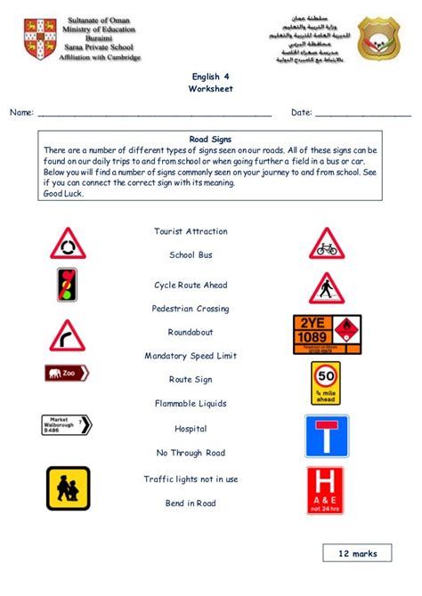 Road Signs Study Sheet