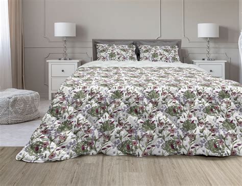 Botanical Comforter And Sham Bedding Set Digital Illustration Of Various